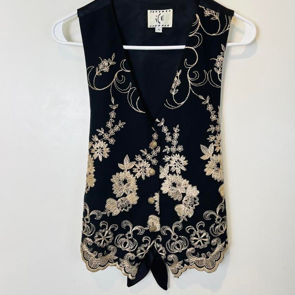 Vintage Black Embroidered Vest S